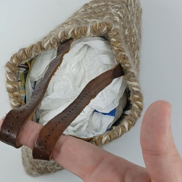 Unico Collezione Florence Italian Made Wool Bag Small Lined Fall Knit Leather - Picture 4 of 12